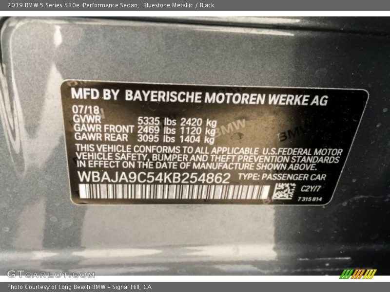 Bluestone Metallic / Black 2019 BMW 5 Series 530e iPerformance Sedan