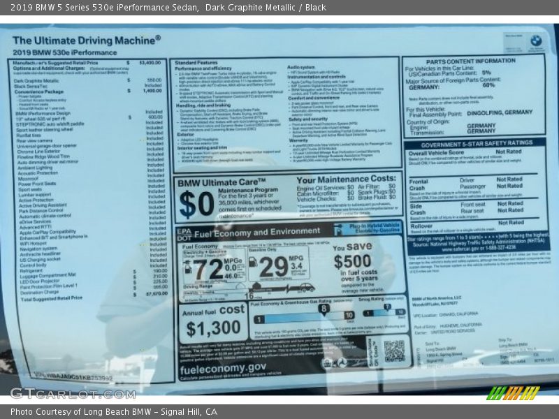 Dark Graphite Metallic / Black 2019 BMW 5 Series 530e iPerformance Sedan