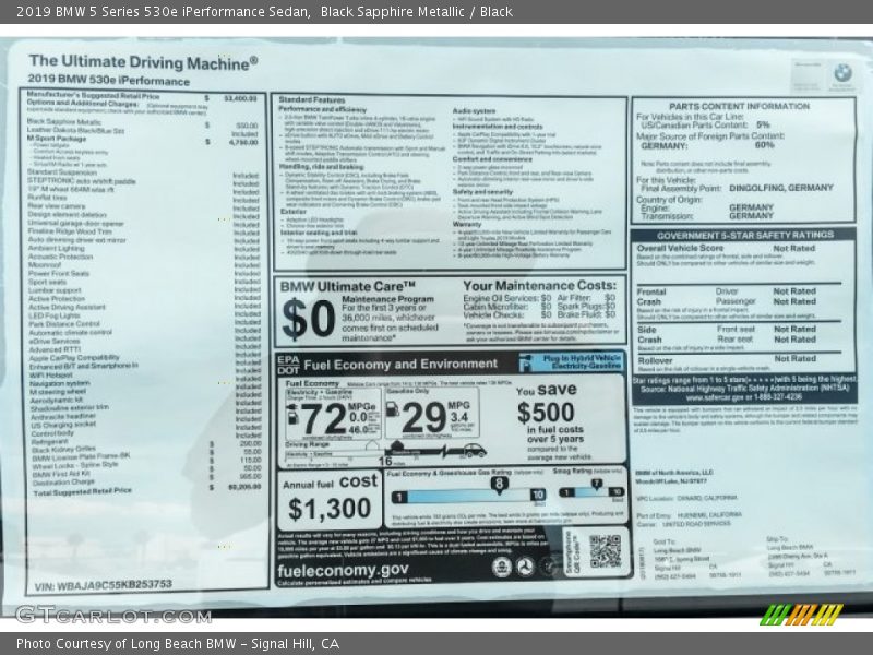 Black Sapphire Metallic / Black 2019 BMW 5 Series 530e iPerformance Sedan