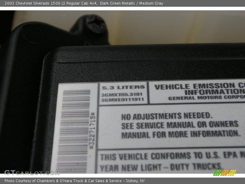 Dark Green Metallic / Medium Gray 2003 Chevrolet Silverado 1500 LS Regular Cab 4x4