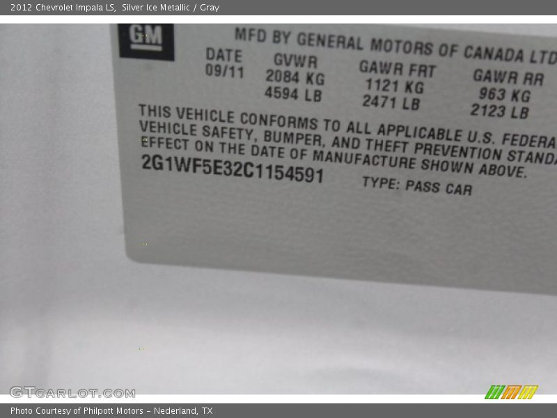 Silver Ice Metallic / Gray 2012 Chevrolet Impala LS