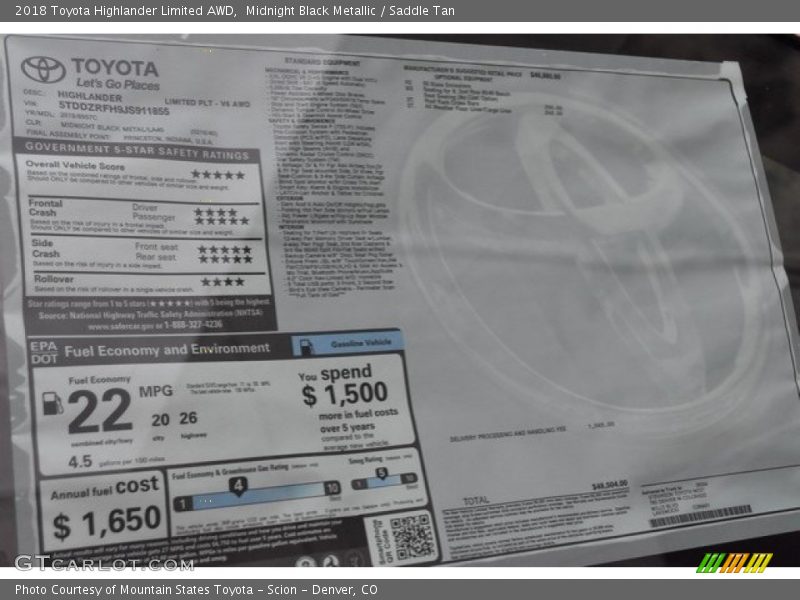 Midnight Black Metallic / Saddle Tan 2018 Toyota Highlander Limited AWD