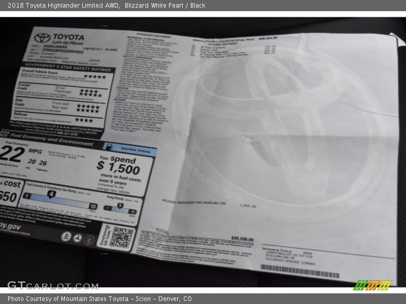 Blizzard White Pearl / Black 2018 Toyota Highlander Limited AWD
