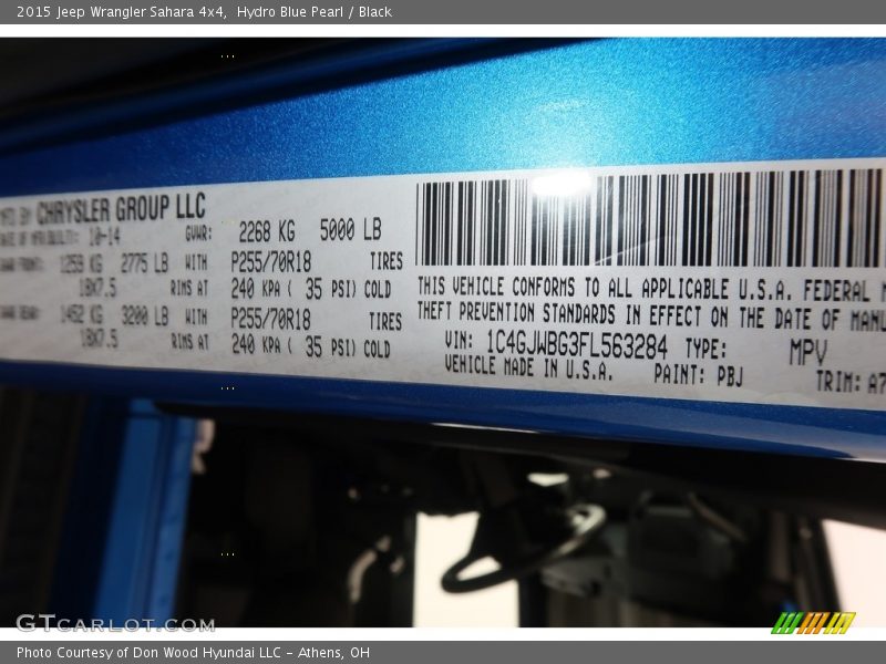 Hydro Blue Pearl / Black 2015 Jeep Wrangler Sahara 4x4