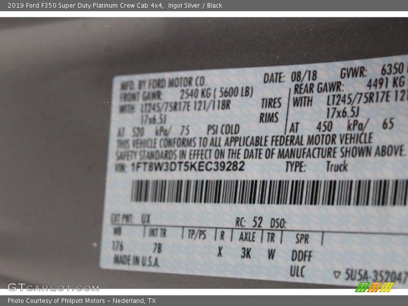 Ingot Silver / Black 2019 Ford F350 Super Duty Platinum Crew Cab 4x4