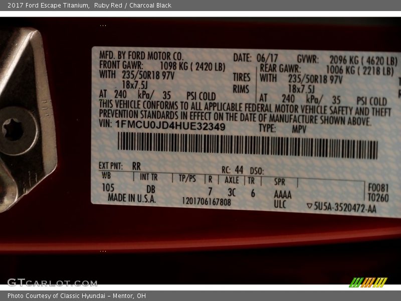 Ruby Red / Charcoal Black 2017 Ford Escape Titanium