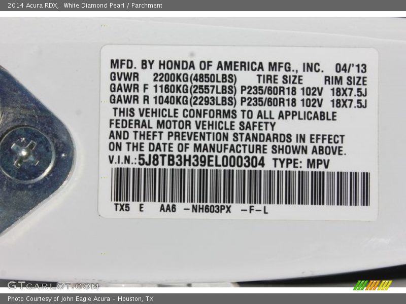 White Diamond Pearl / Parchment 2014 Acura RDX