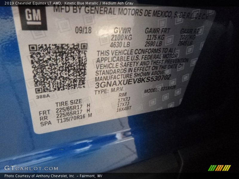 Kinetic Blue Metallic / Medium Ash Gray 2019 Chevrolet Equinox LT AWD