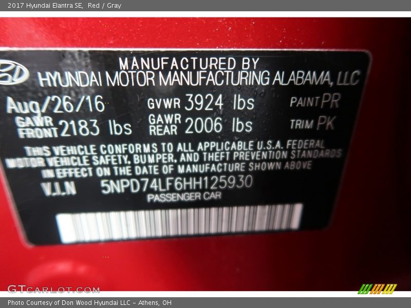 Red / Gray 2017 Hyundai Elantra SE