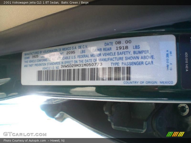 Baltic Green / Beige 2001 Volkswagen Jetta GLS 1.8T Sedan