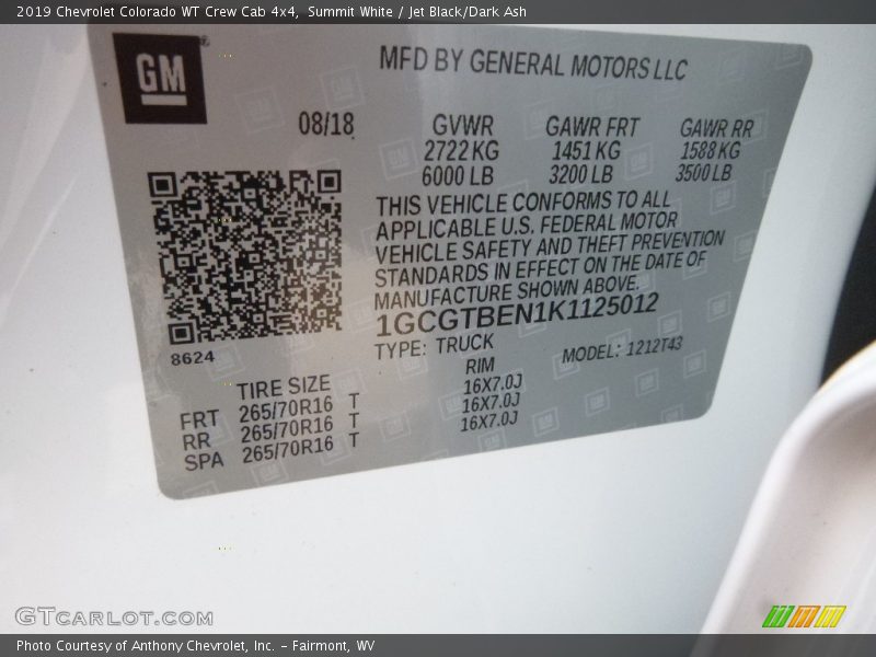 Summit White / Jet Black/Dark Ash 2019 Chevrolet Colorado WT Crew Cab 4x4