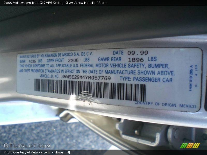 Silver Arrow Metallic / Black 2000 Volkswagen Jetta GLS VR6 Sedan