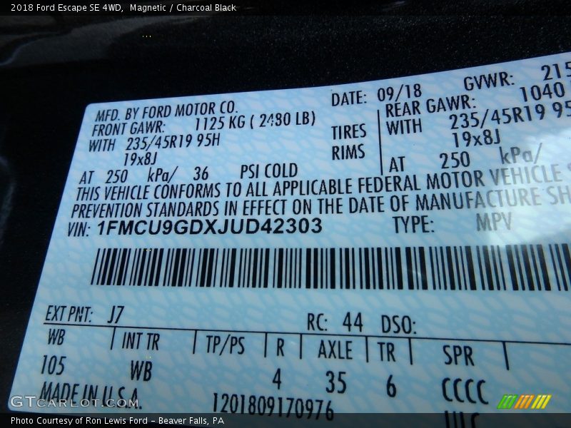 Magnetic / Charcoal Black 2018 Ford Escape SE 4WD