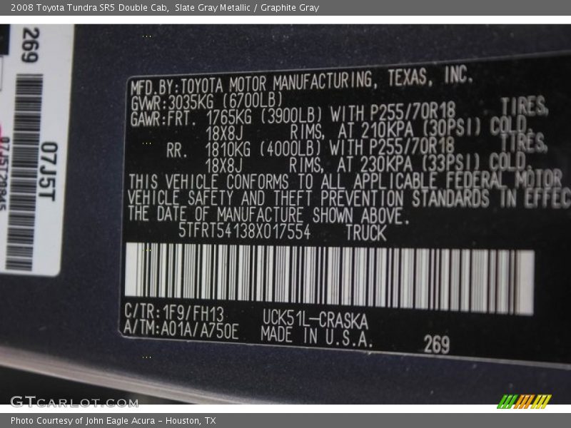 Slate Gray Metallic / Graphite Gray 2008 Toyota Tundra SR5 Double Cab