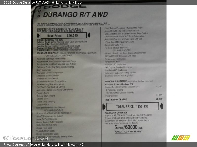 White Knuckle / Black 2018 Dodge Durango R/T AWD