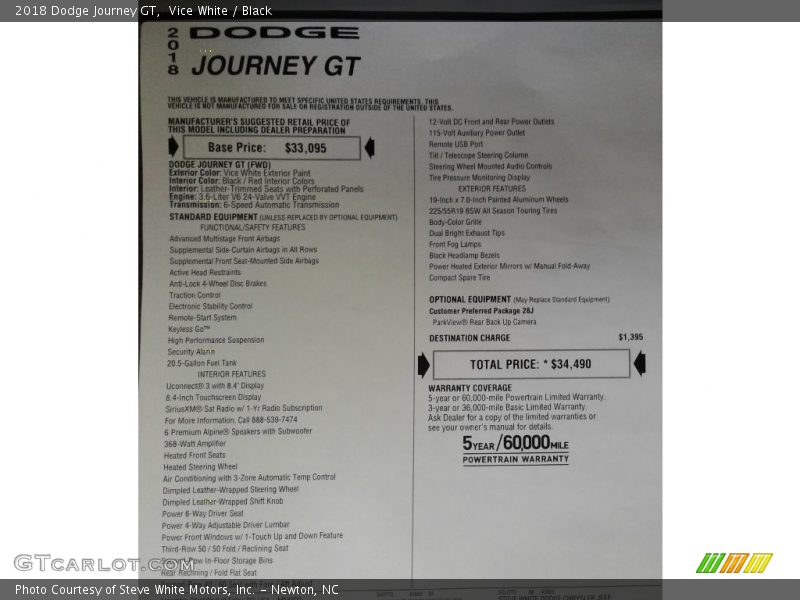 Vice White / Black 2018 Dodge Journey GT