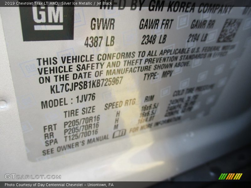 Silver Ice Metallic / Jet Black 2019 Chevrolet Trax LT AWD