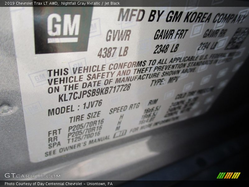 Nightfall Gray Metallic / Jet Black 2019 Chevrolet Trax LT AWD