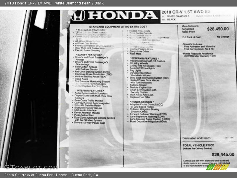 White Diamond Pearl / Black 2018 Honda CR-V EX AWD