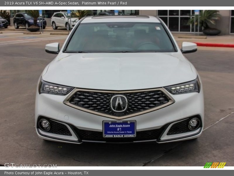 Platinum White Pearl / Red 2019 Acura TLX V6 SH-AWD A-Spec Sedan
