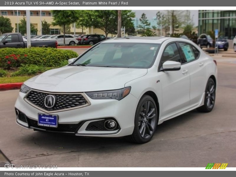 Platinum White Pearl / Red 2019 Acura TLX V6 SH-AWD A-Spec Sedan