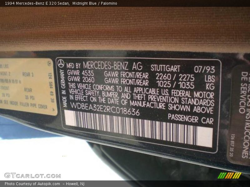 Midnight Blue / Palomino 1994 Mercedes-Benz E 320 Sedan