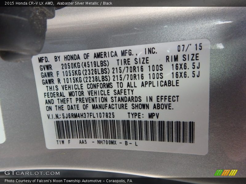 Alabaster Silver Metallic / Black 2015 Honda CR-V LX AWD