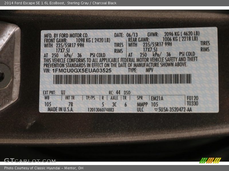 Sterling Gray / Charcoal Black 2014 Ford Escape SE 1.6L EcoBoost