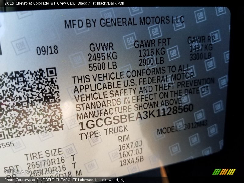 Black / Jet Black/Dark Ash 2019 Chevrolet Colorado WT Crew Cab