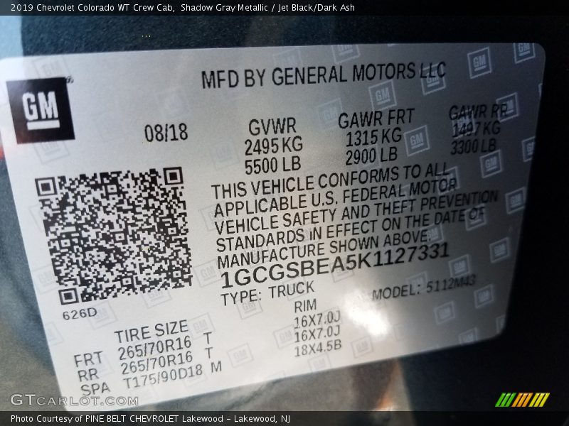 Shadow Gray Metallic / Jet Black/Dark Ash 2019 Chevrolet Colorado WT Crew Cab