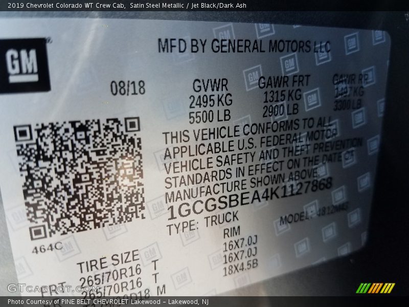 Satin Steel Metallic / Jet Black/Dark Ash 2019 Chevrolet Colorado WT Crew Cab