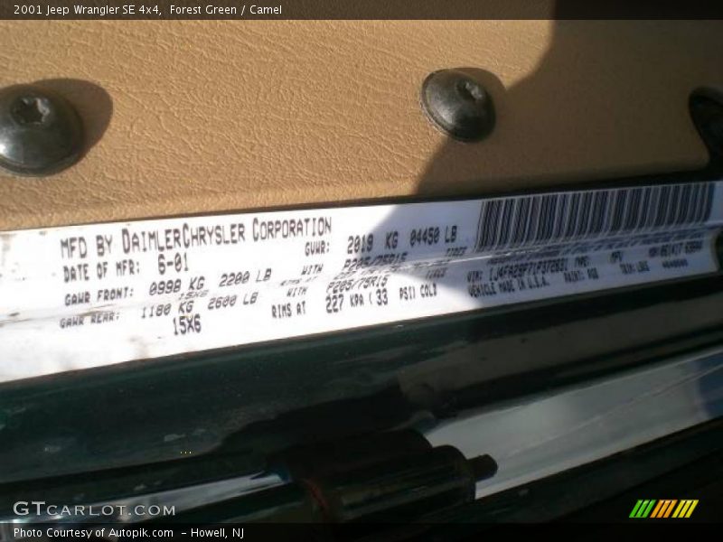 Forest Green / Camel 2001 Jeep Wrangler SE 4x4