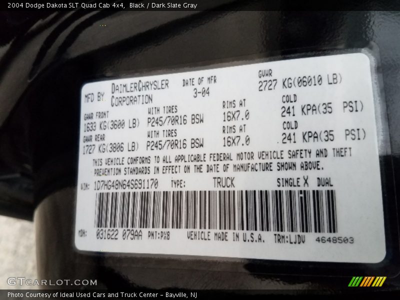 Black / Dark Slate Gray 2004 Dodge Dakota SLT Quad Cab 4x4