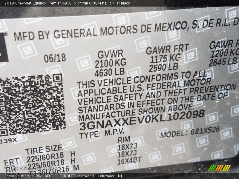 Nightfall Gray Metallic / Jet Black 2019 Chevrolet Equinox Premier AWD