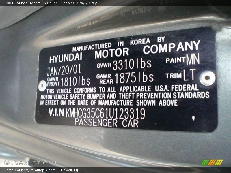 Charcoal Gray / Gray 2001 Hyundai Accent GS Coupe