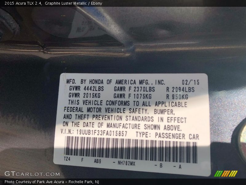 Graphite Luster Metallic / Ebony 2015 Acura TLX 2.4