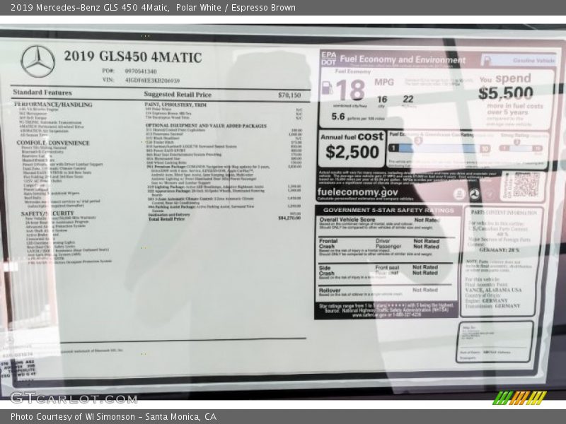 Polar White / Espresso Brown 2019 Mercedes-Benz GLS 450 4Matic