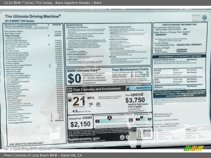 Black Sapphire Metallic / Black 2019 BMW 7 Series 750i Sedan
