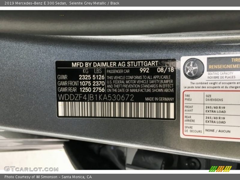 Selenite Grey Metallic / Black 2019 Mercedes-Benz E 300 Sedan