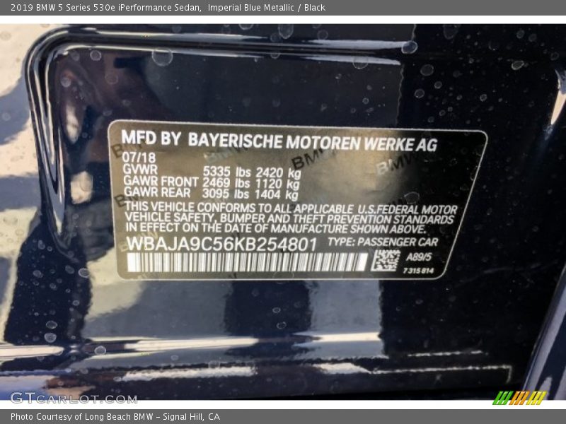 2019 5 Series 530e iPerformance Sedan Imperial Blue Metallic Color Code A89