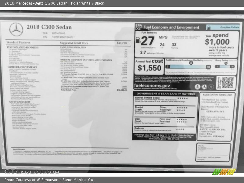 Polar White / Black 2018 Mercedes-Benz C 300 Sedan