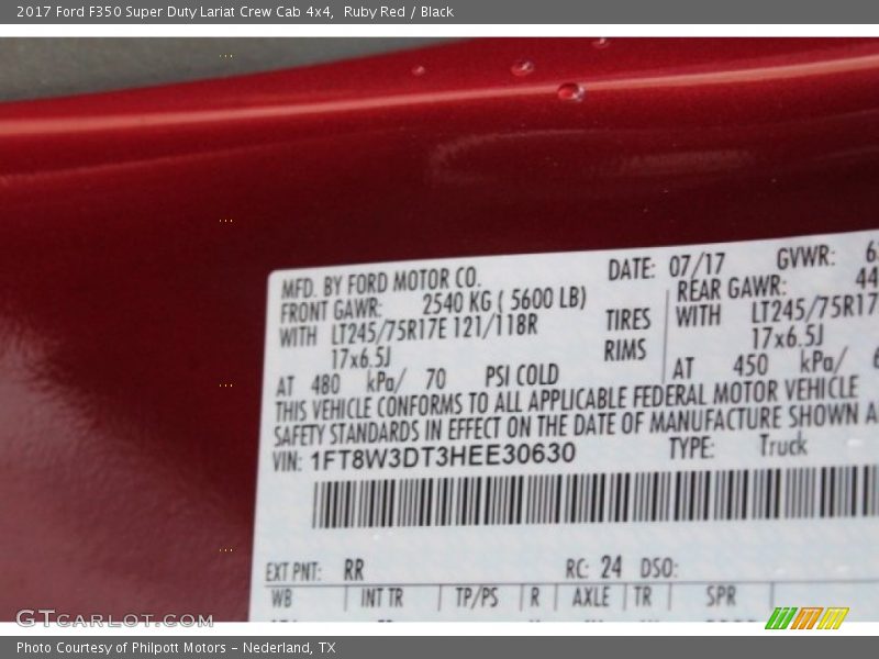 Ruby Red / Black 2017 Ford F350 Super Duty Lariat Crew Cab 4x4