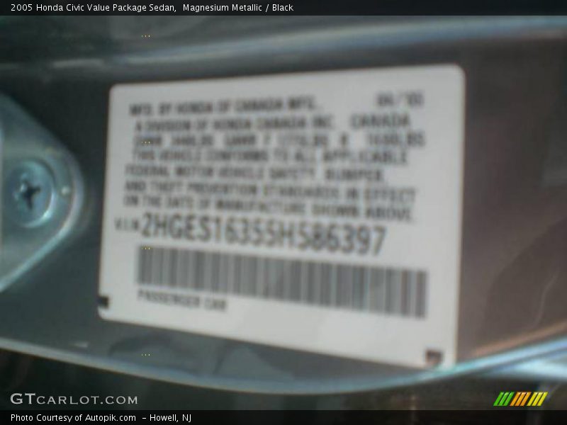 Magnesium Metallic / Black 2005 Honda Civic Value Package Sedan