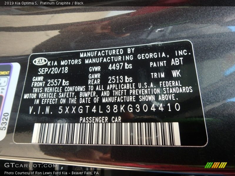 Platinum Graphite / Black 2019 Kia Optima S