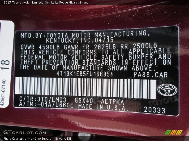 Ooh La La Rouge Mica / Almond 2015 Toyota Avalon Limited