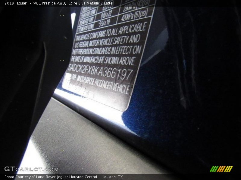 Loire Blue Metallic / Latte 2019 Jaguar F-PACE Prestige AWD