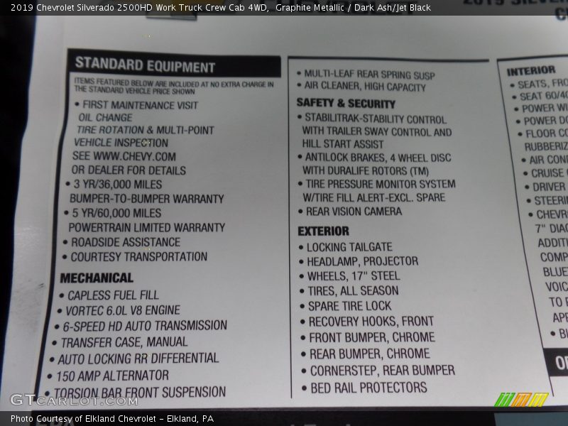 Graphite Metallic / Dark Ash/Jet Black 2019 Chevrolet Silverado 2500HD Work Truck Crew Cab 4WD
