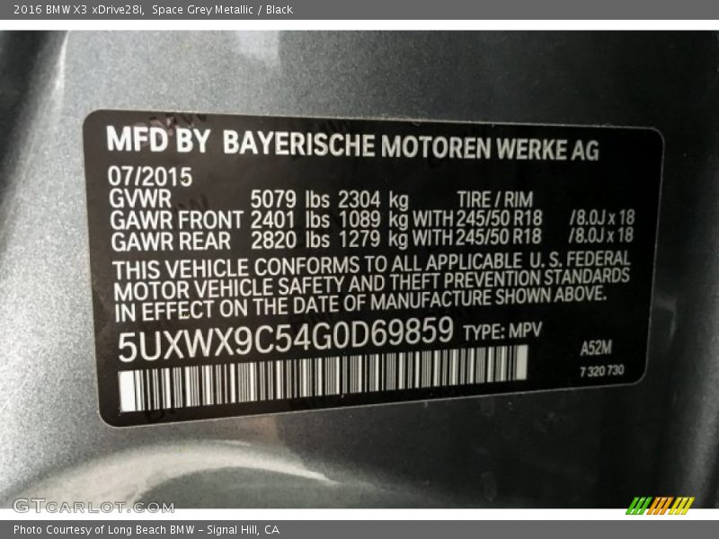 Space Grey Metallic / Black 2016 BMW X3 xDrive28i