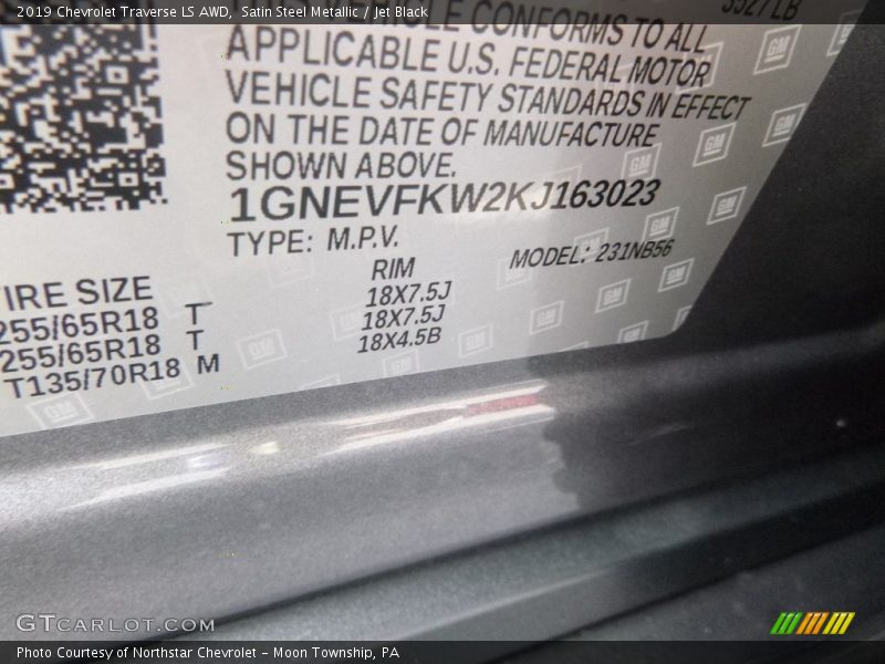 Satin Steel Metallic / Jet Black 2019 Chevrolet Traverse LS AWD