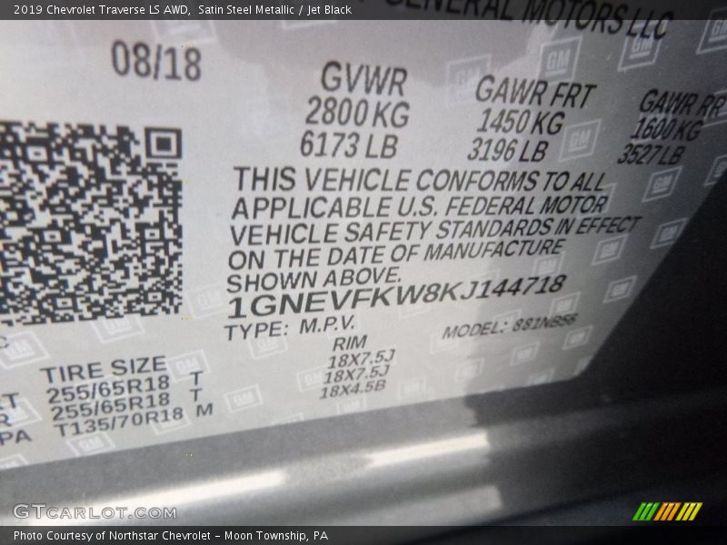 Satin Steel Metallic / Jet Black 2019 Chevrolet Traverse LS AWD